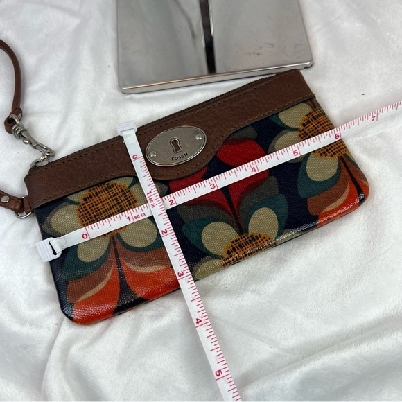 Fossil Wristlet Key-Per Vintage Boho Daisy Floral Print Leather Trim 7x4 - Picture 7 of 8